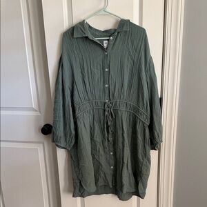 GAP Olive Button-Up Gauze Dress